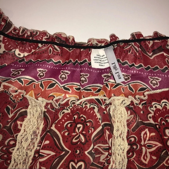 Lilly Lou top sz Lg. elastic and ruffled neckline and drop waist line - Picture 2 of 5